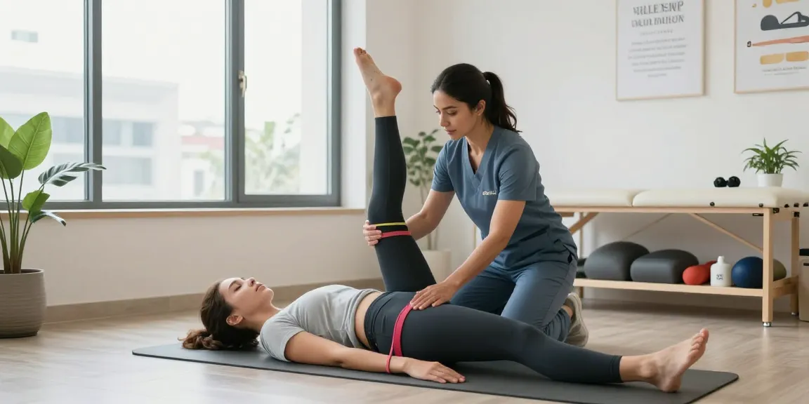 Patient undergoing pelvic floor therapy Abu Dhabi in a bright physiotherapy clinic, showcasing supportive environment.