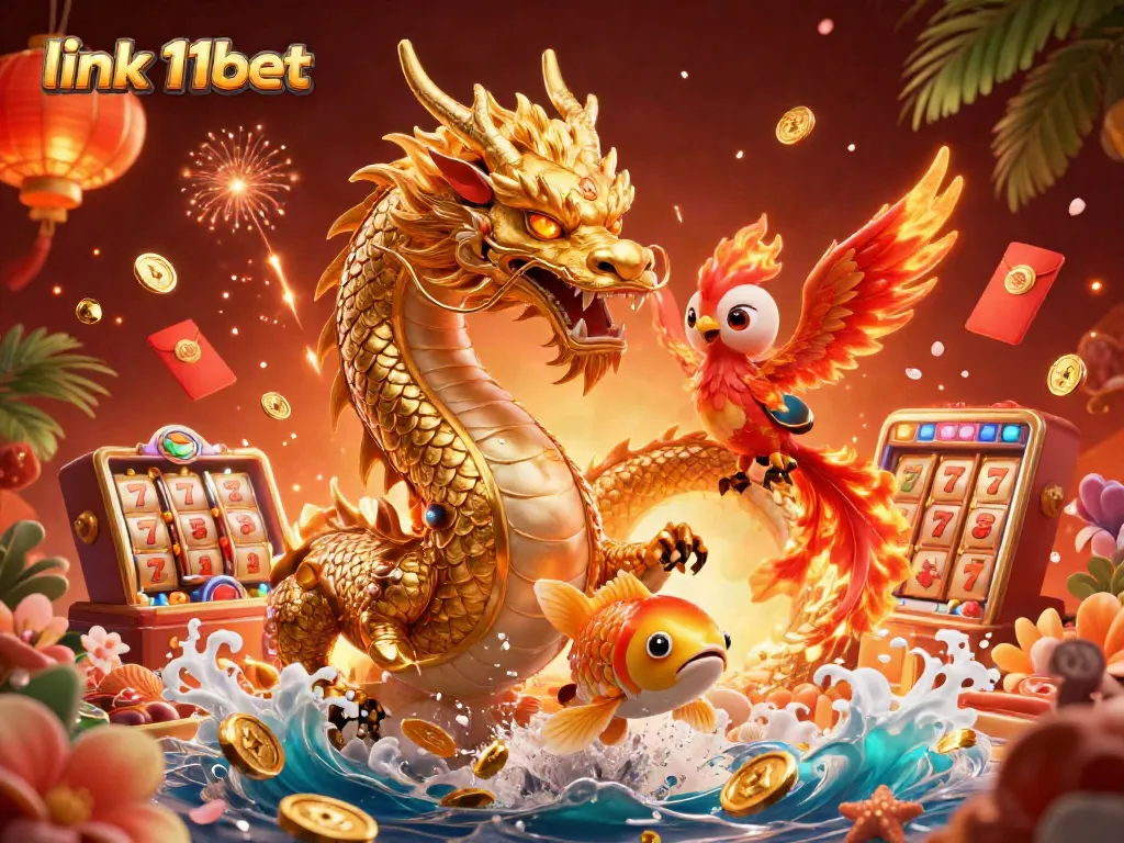 Engage with the vibrant 3D casino scene showcasing link 11bet through dynamic gaming elements.