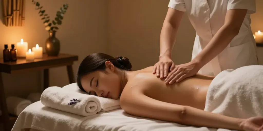 Nuru massage nyc near me in a tranquil spa setting, showcasing luxurious massage therapy with soothing ambiance and premium oils.