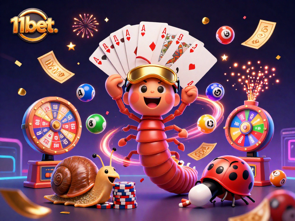 Experience high-stakes excitement at 11bet. with a vibrant dynamic casino scene featuring colorful lottery elements.
