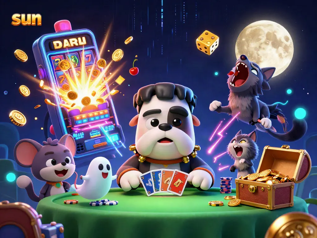 Play exciting casino games with the sun-themed 3D fun at a vibrant gambling table.