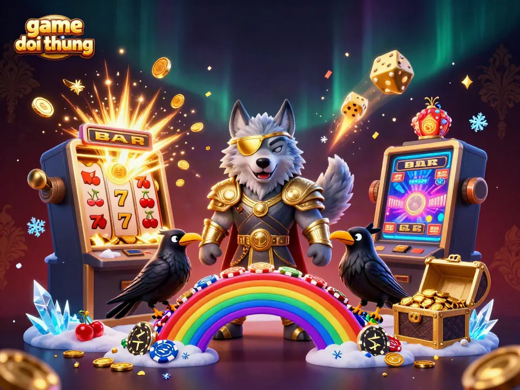 Experience thrilling game bai doi thuong with vivid imagery of casino elements and animated characters.
