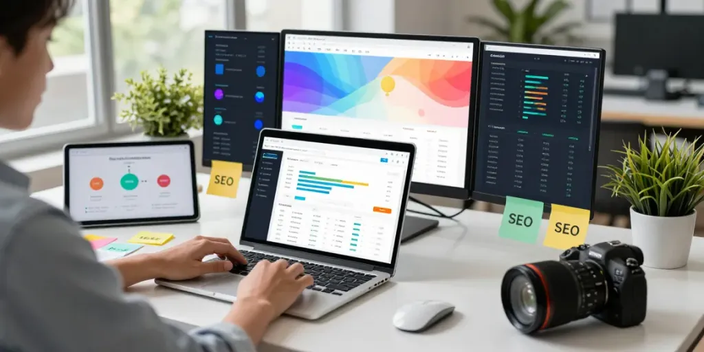 Person optimizing instant indexing strategies in a modern digital workspace.