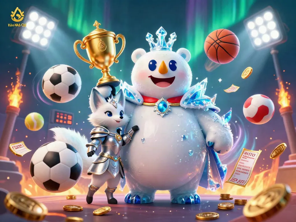 Engage with Kèo Nhà Cái amidst an action-packed scene filled with sports balls and betting elements.