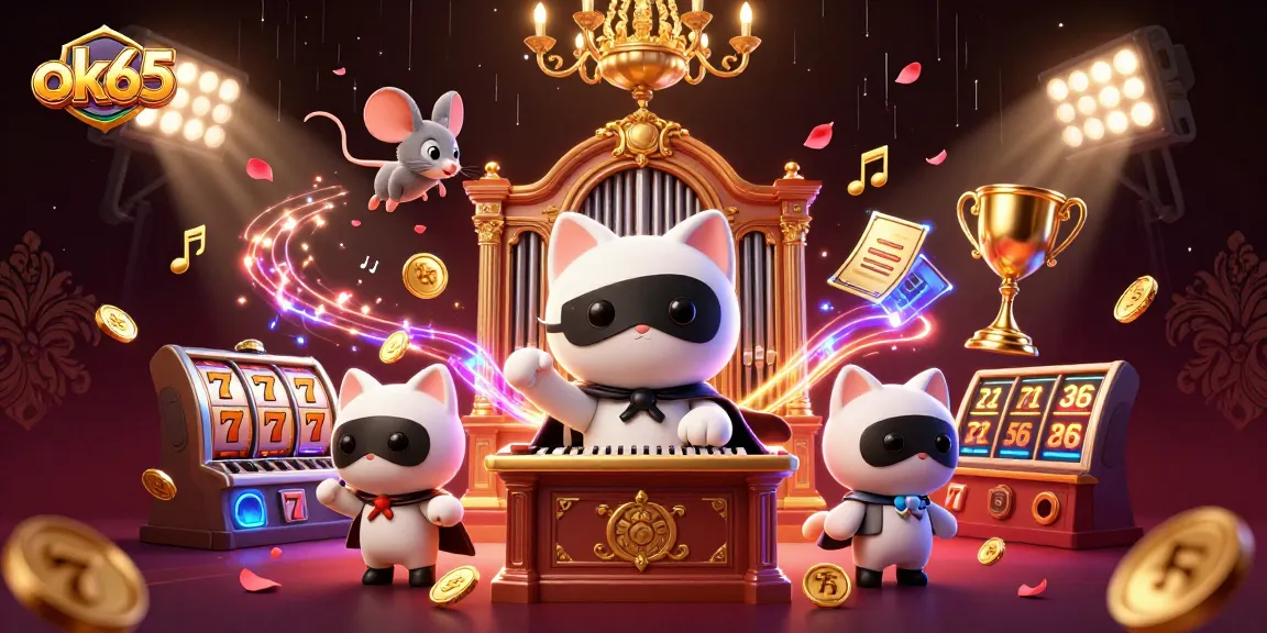 Experience thrilling gameplay with ok65 slot reels featuring cats and acrobats in vibrant casino atmosphere.