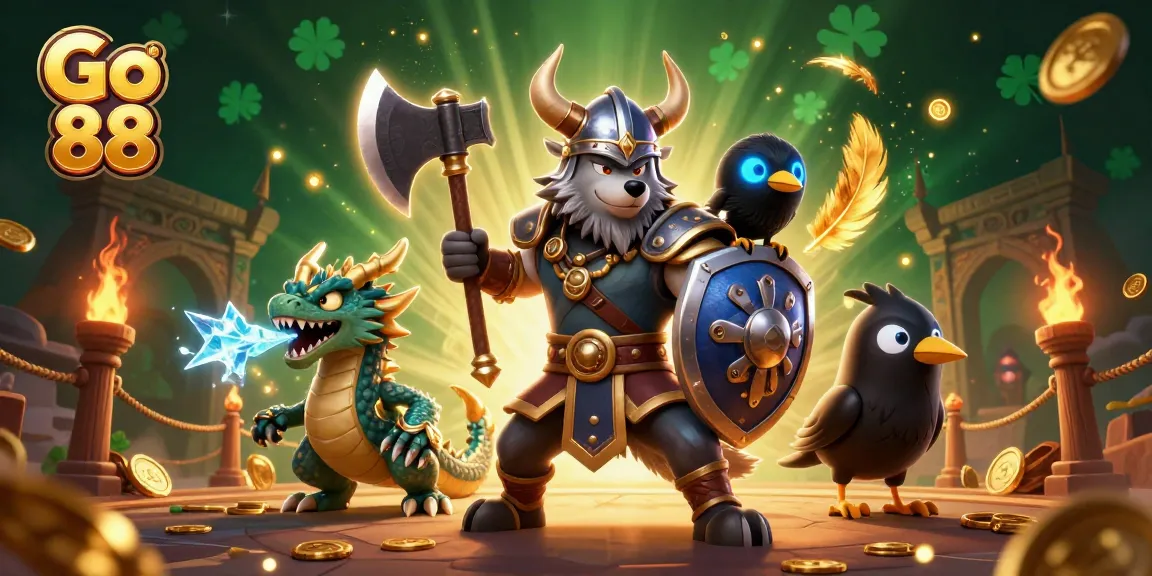 Engage with Go 88's casino adventure where a Viking wolf warrior and dragon reign supreme.