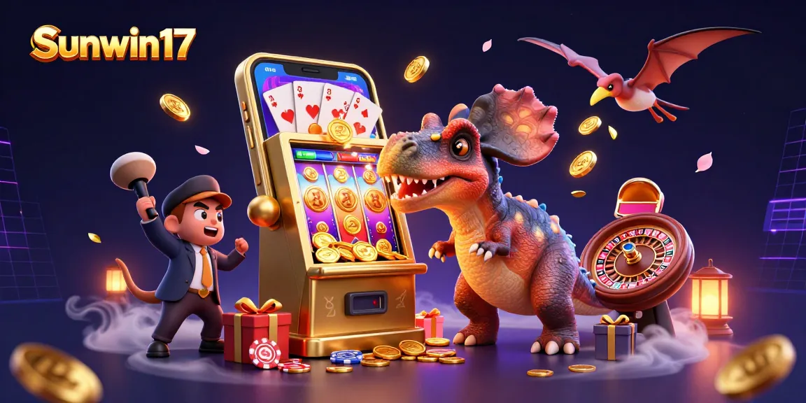 Experience excitement at sunwin17 with a pachycephalosaurus jackpot adventure, capturing flying coins amid vibrant casino action.