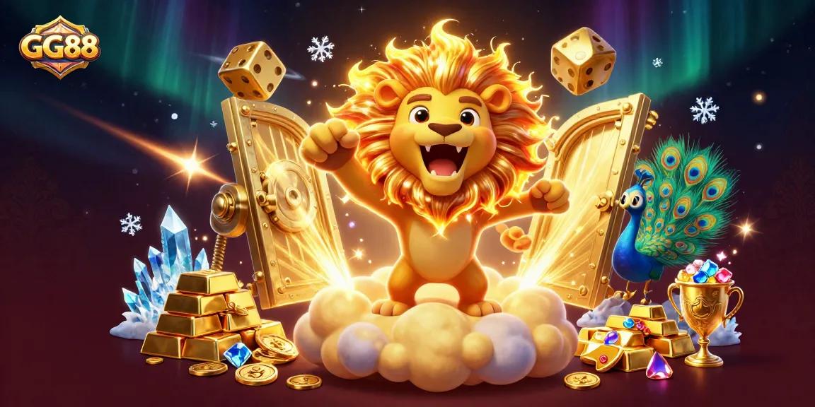 Win big at GG88 with vibrant 3D casino illustration showcasing golden treasures and exciting game elements.