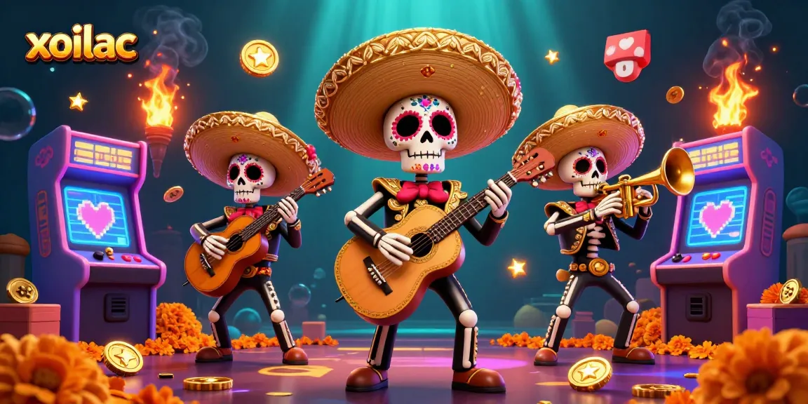Experience the vibrant energy of xoilac with a detailed 3D mural of mariachi skeletons in a dynamic gaming scene.