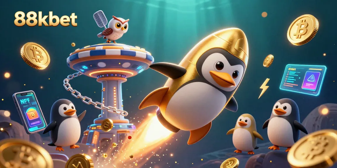 Engage in thrilling gameplay with 88kbet, featuring a golden penguin in a dynamic casino adventure.