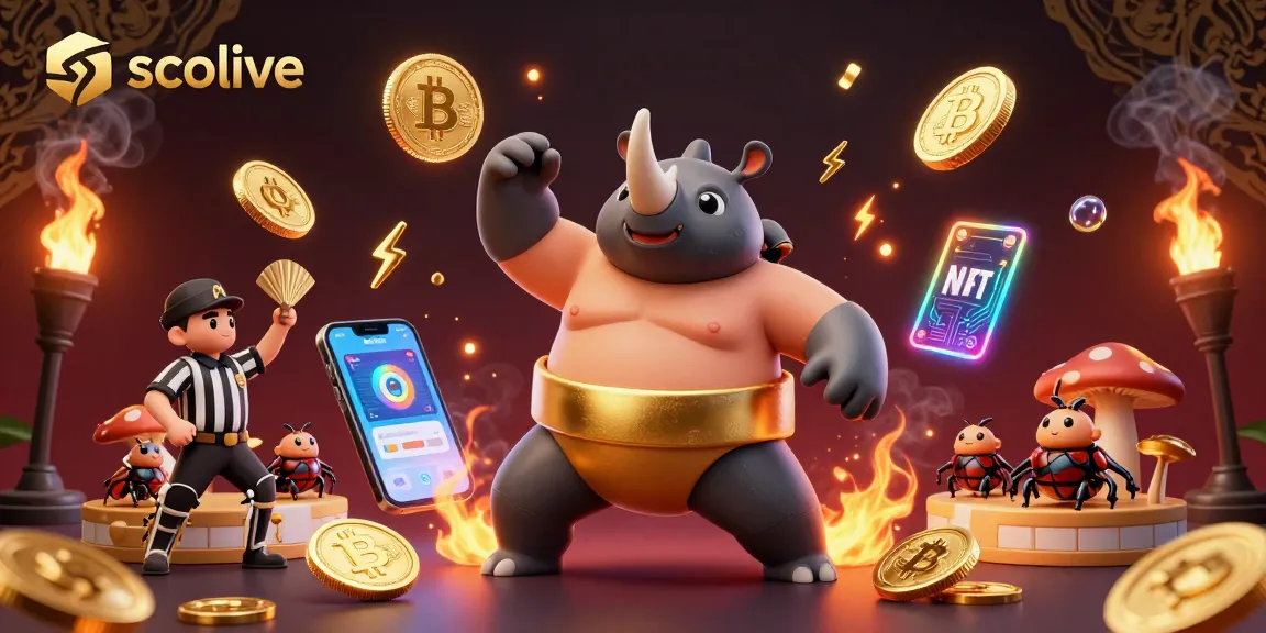 Socolive showcases a vibrant 3D casino scene with a rhinoceros beetle champion and crypto elements