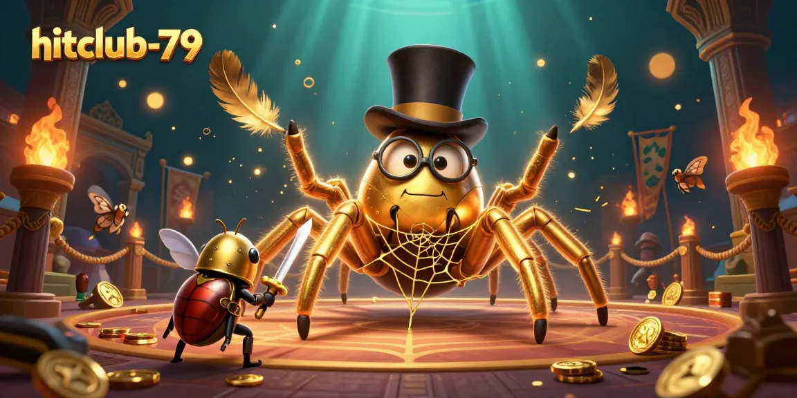 Experience thrilling action at hitclub-79 with a vibrant 3D casino scene featuring a golden tarantula and knight.